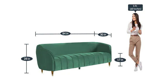 3 Seater Velvet Sofa with Wooden Legs -