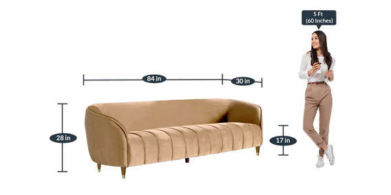 3 Seater Velvet Sofa with Wooden Legs -