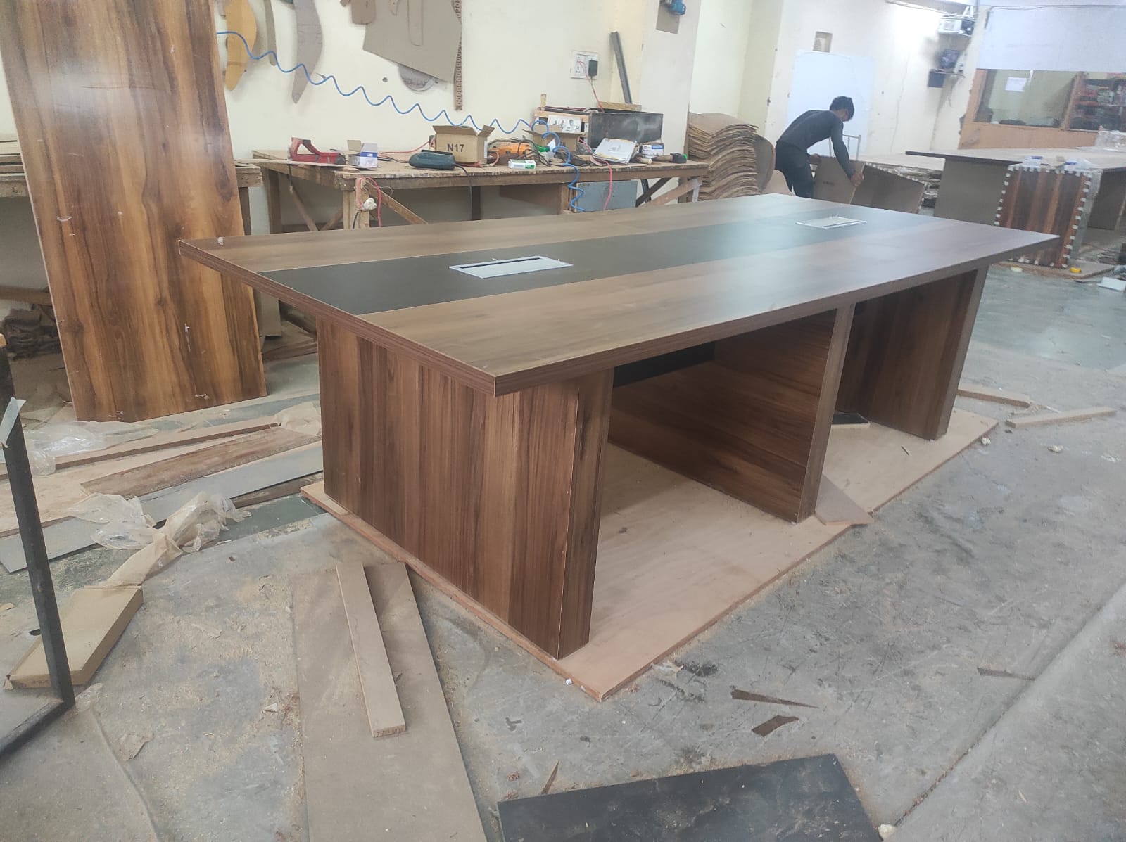 Meeting Table for Office Furniture Desk Premium Quality & Luxury Modern Design Made in Particle Board/ MDF/Plywood with 2 Wire Manager Conference Tables - Brown Color