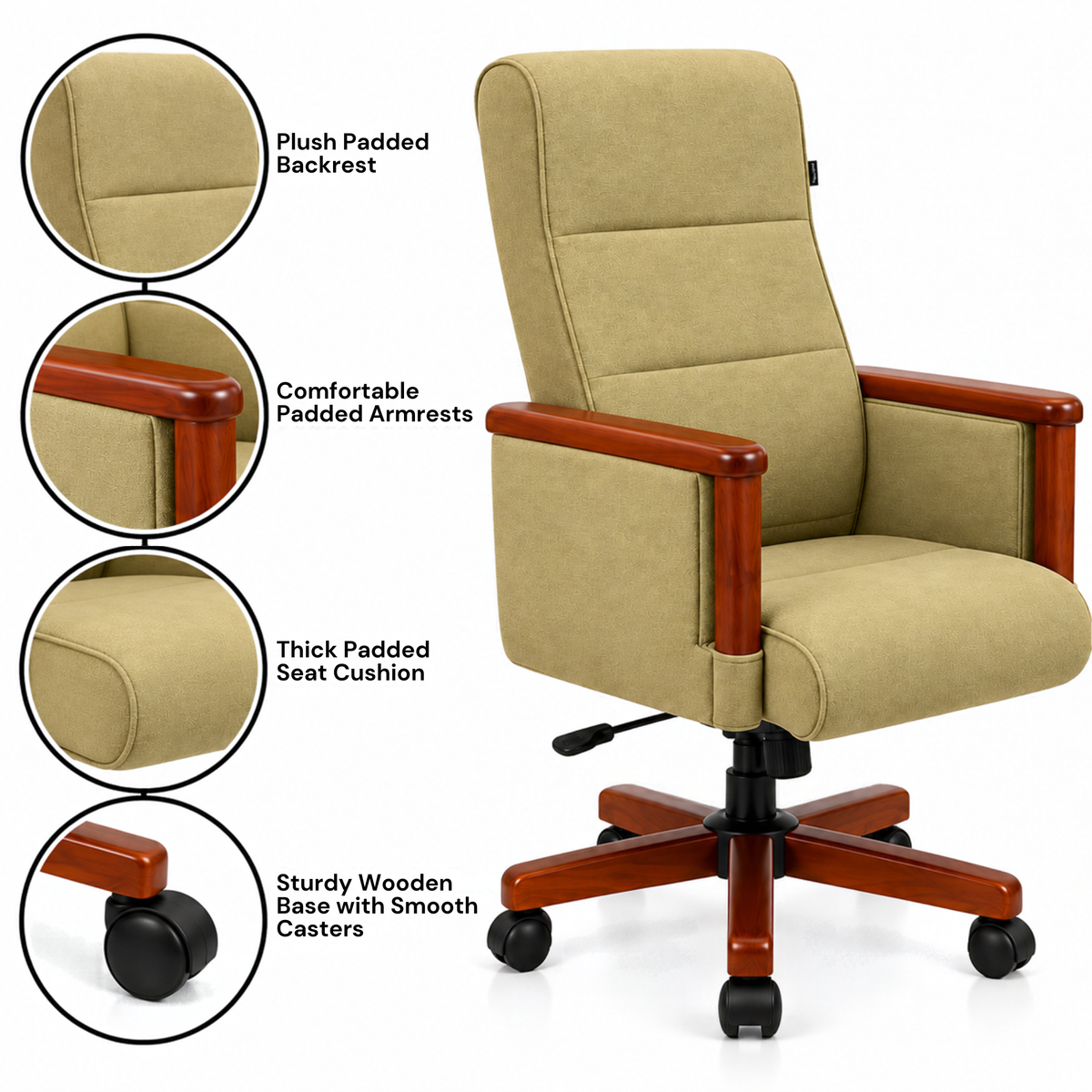 High Back Wooden with Fabric Revolving & Recliner Chair | Director Chair | Office - Cream Color