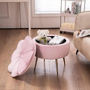 फ़ैब्रिक अपहोल्स्ट्री और मेटल लेग्स बेस पाउफ़ स्टोरेज के साथ