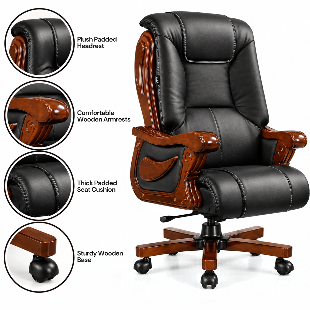 High Back Director Chair for office Luxury Design Made in Plyboard with Leatherette Upholstery & Armrests & Height Adjustable