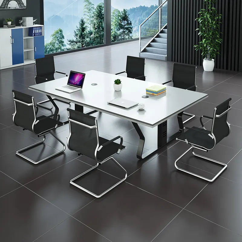 Conference Table for Office Furniture Unique Design Made in Particle Board/ MDF/Plywood with MS leg Meeting Table White Color