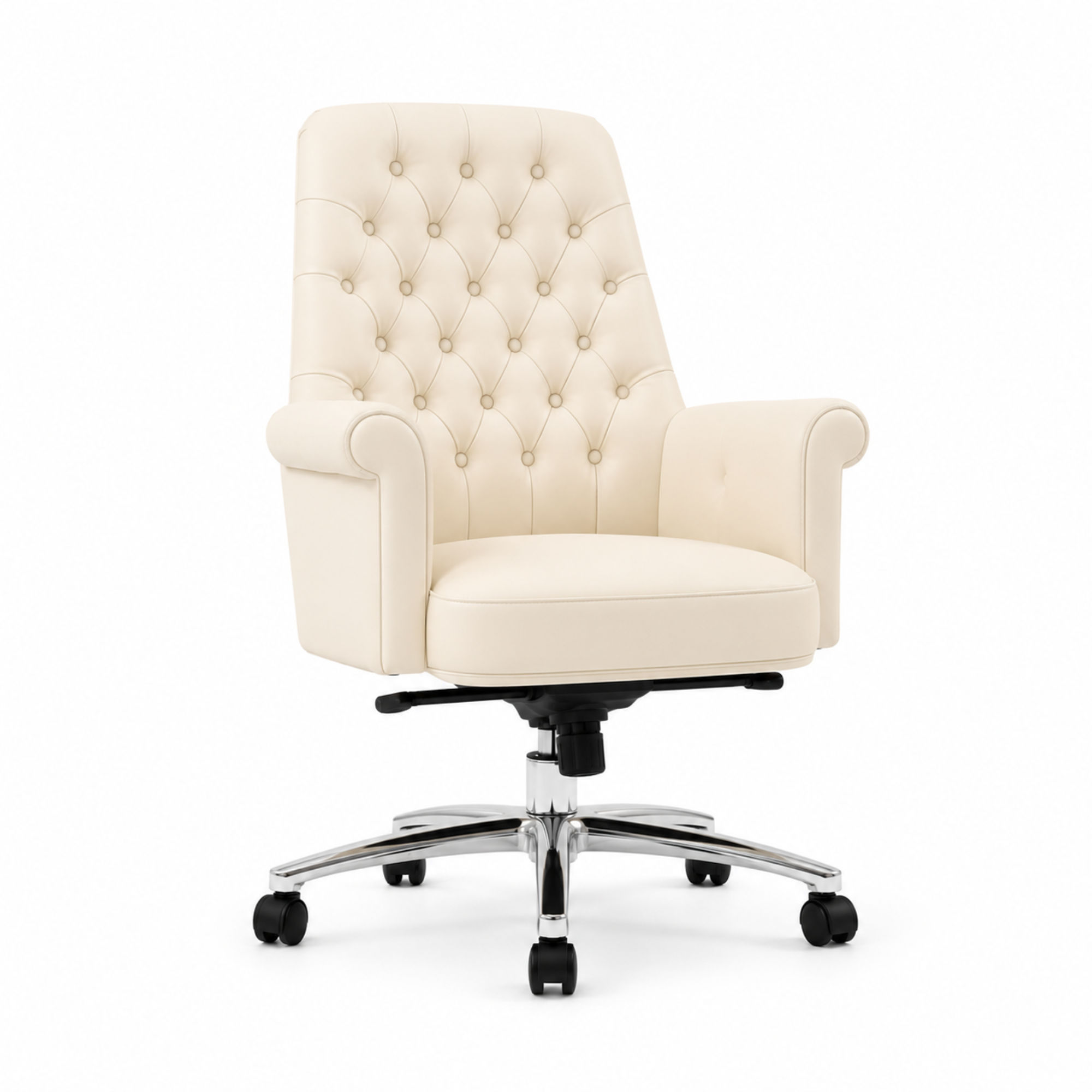 Luxury Director Chair with Button-Tufted Upholstery, Ergonomic, Padded Armrests, and Chrome Base for Modern Office Chair