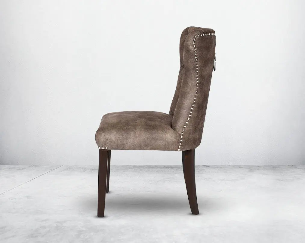 Elegant Tufted Faux Leather Dining Chair - Stylish Home Furniture Seating with Nailhead Trim, Dark Legs