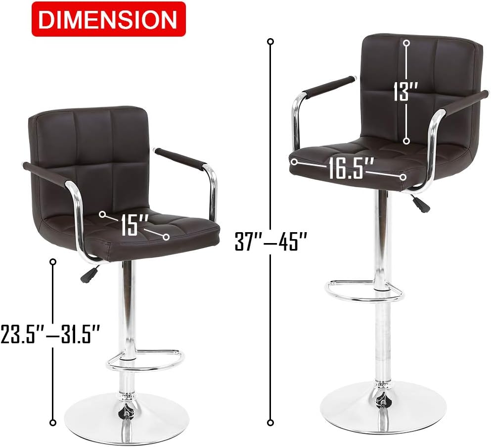 Modern Black Faux Leather Adjustable Swivel Bar Stool with Arms & Chrome Base - Lakdi.com Exclusive