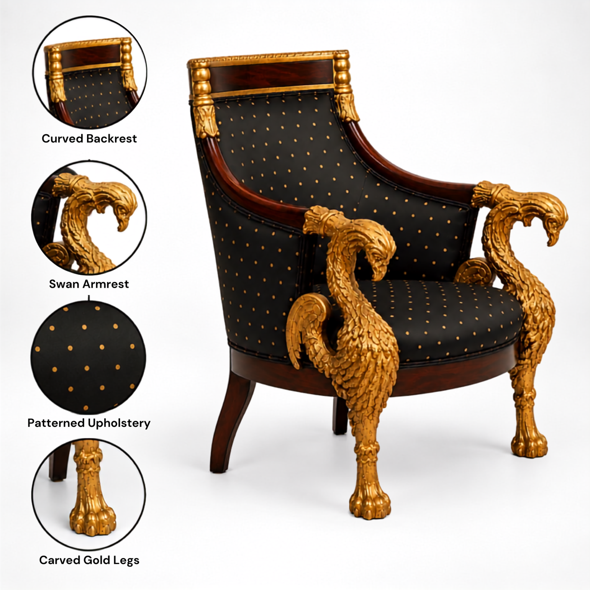 Royal Handcrafted Director's Chair – Solid Teak Wood with Fabric Upholstery & Golden Carved Armrests