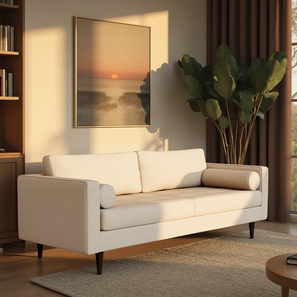 2 Seater Pu leatherette Sofa For Home And Furniture ,Modern and Durable Design For Living Room and Office- Beige