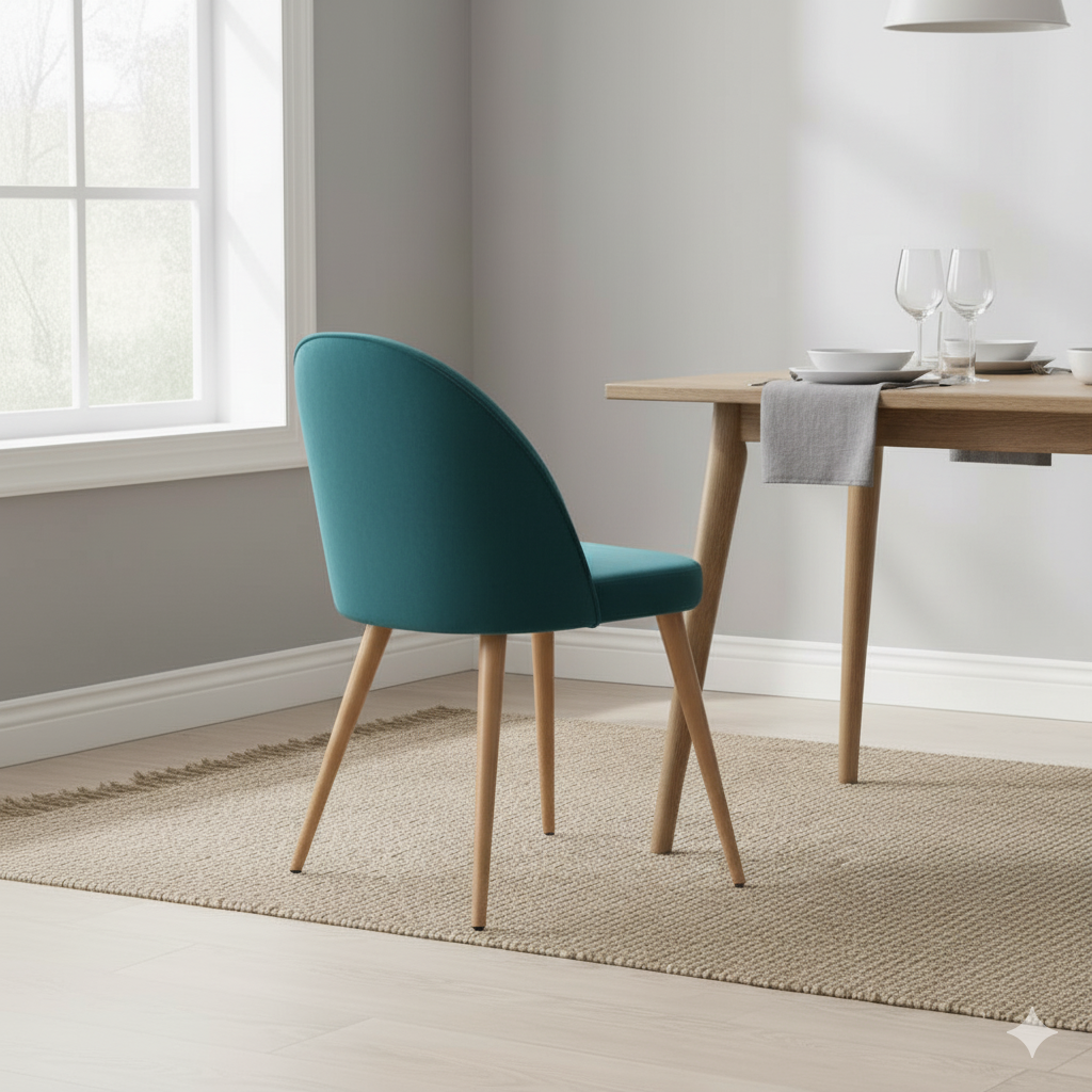 কাঠের পা বেস ফ্যাব্রিক আর্মলেস ডাইনিং চেয়ার