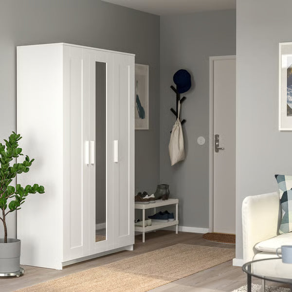 Wardrobe for Bedroom with 3 Doors and Full-Length Mirror – Spacious Design with Shelves, Hanging Rod for Organised Living