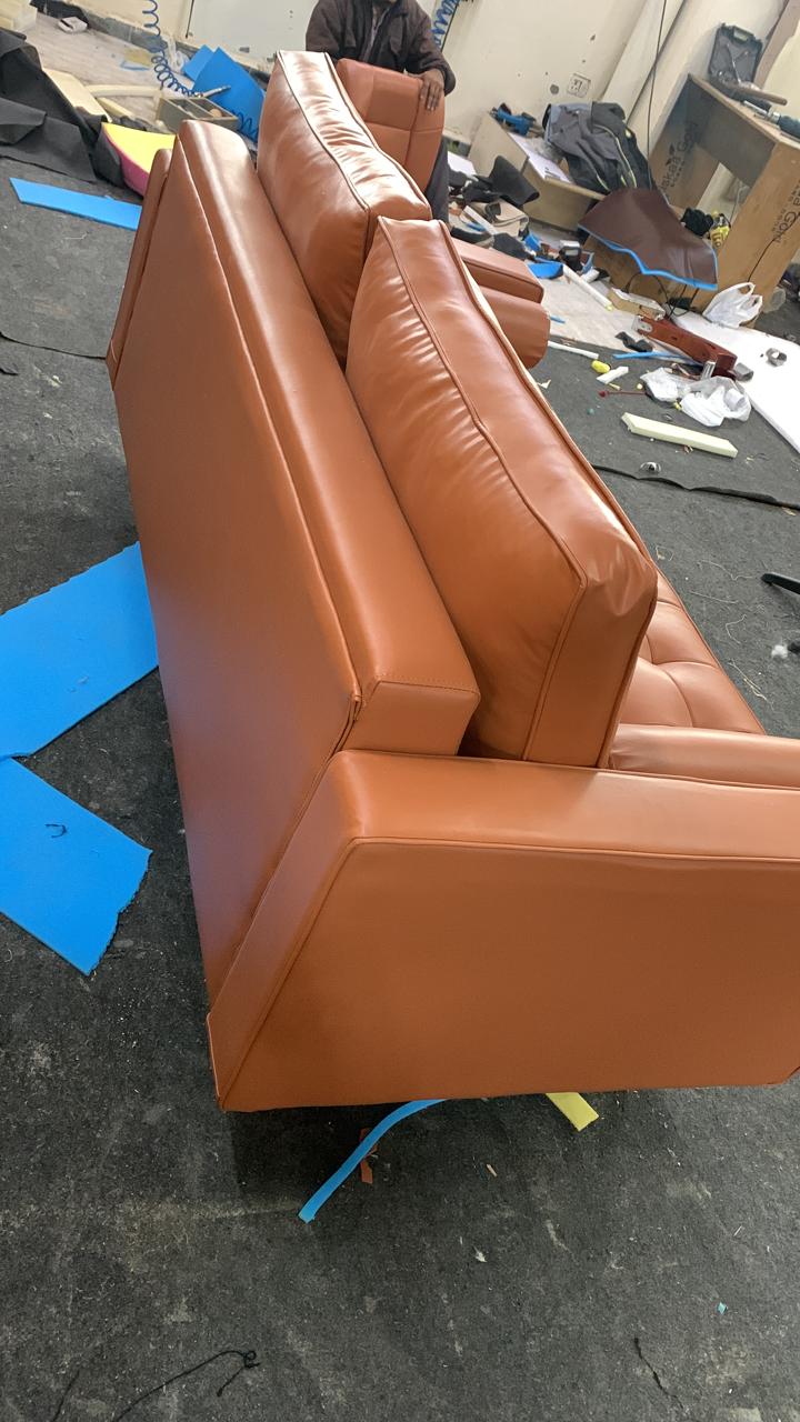 3 Seater Leatherette Sofa with Wooden Legs