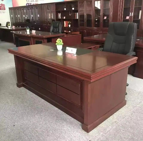 Director & Executive L-Shape Office Table Made in Plyboard with Veneer Side Unit Storage & Drawer, CPU Storage & Wire Manager - Cherry