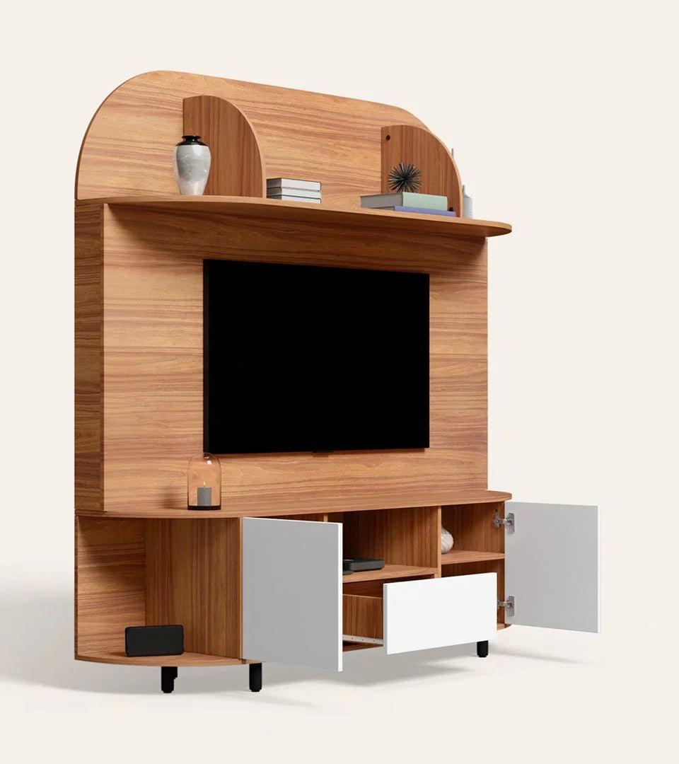 Wooden TV Wall Cabinet with Durable Wall-Mount Design, and Multiple Storage Sections for Modern Look
