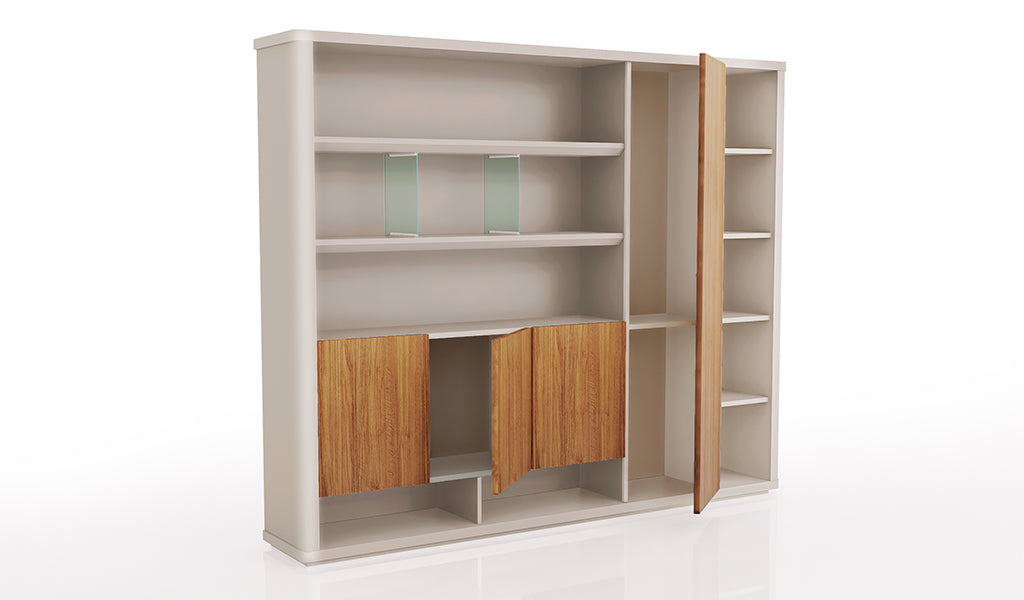 Wooden Office Storage Cabinet with Modern Wooden Design & Security Lock for Corporate Interiors