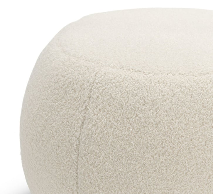 Round Ottoman – Soft Bouclé Fabric, Plush Padding, Solid Wood Base – Cozy Footrest, Living Space