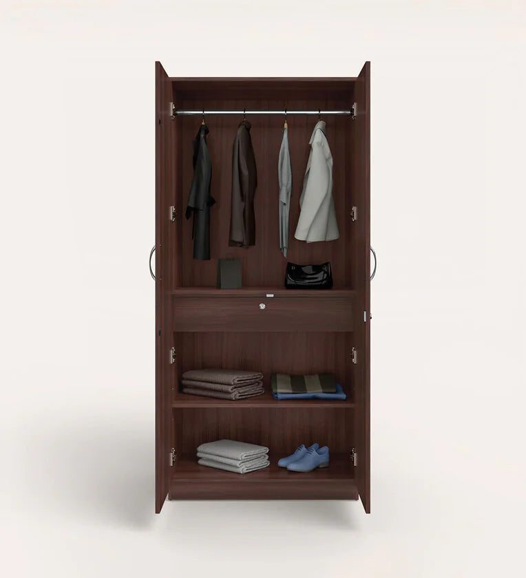 Almirah for Home in Particle Board – 2 Doors, 1 Drawer, and Hanging Rods for Organised Storage and Elegant Bedroom Décor