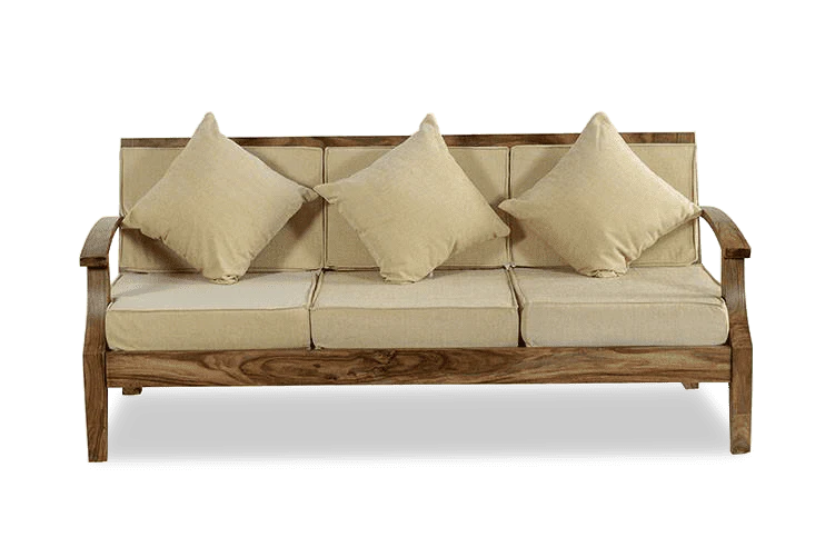 3 Seater Wooden Sofa Fabric Upholstery Modern And Durable Design For Living Room -Brown
