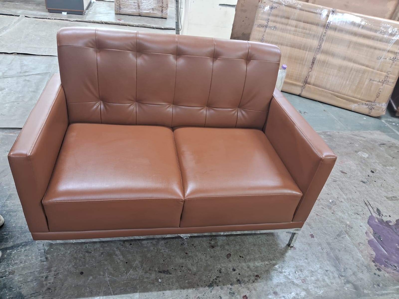 3 Seater Sofa For Home Furniture with Tufted Design and Leatherette Upholstery & High Density Foam - Soft Padded