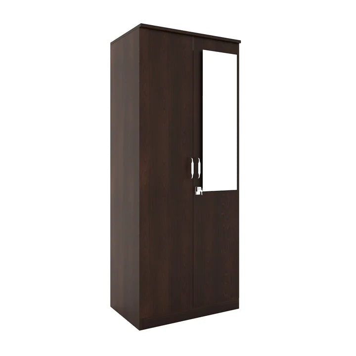 Wooden Wardrobe In 2 Doors with Mirror – Clean Design with Lock and Open Shelves