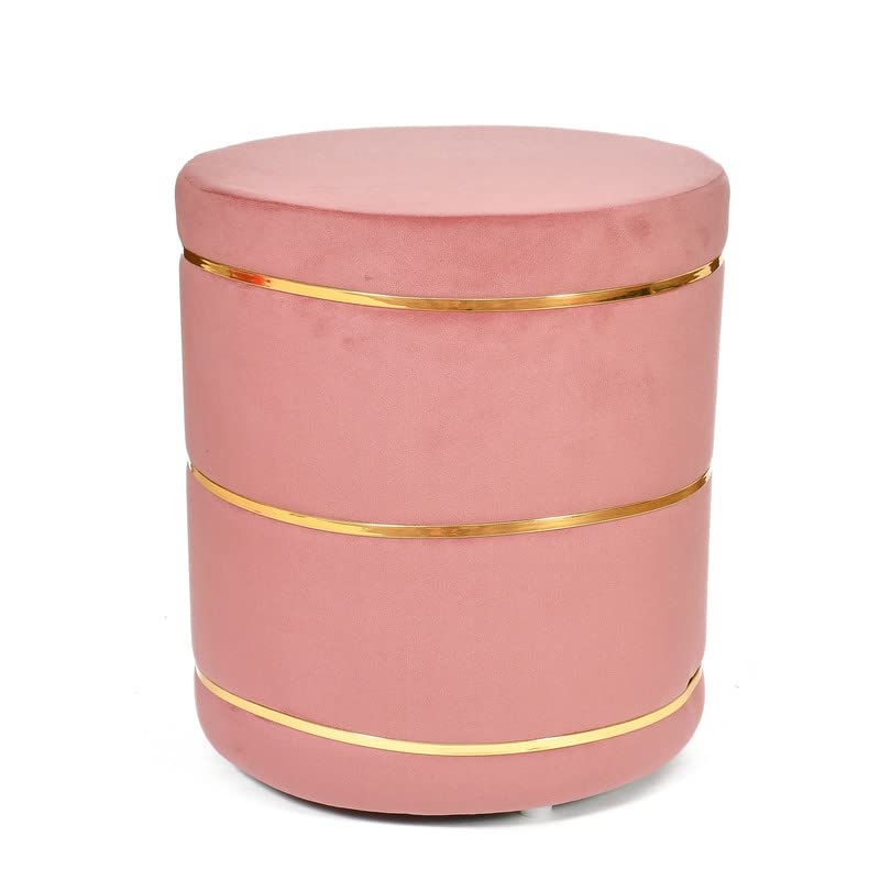 Plouffe's Sitting Stool for Living Room, Wooden Ottoman Stools, Footstool, Pouf for Office Home Decoration & Dressing Table- Pink