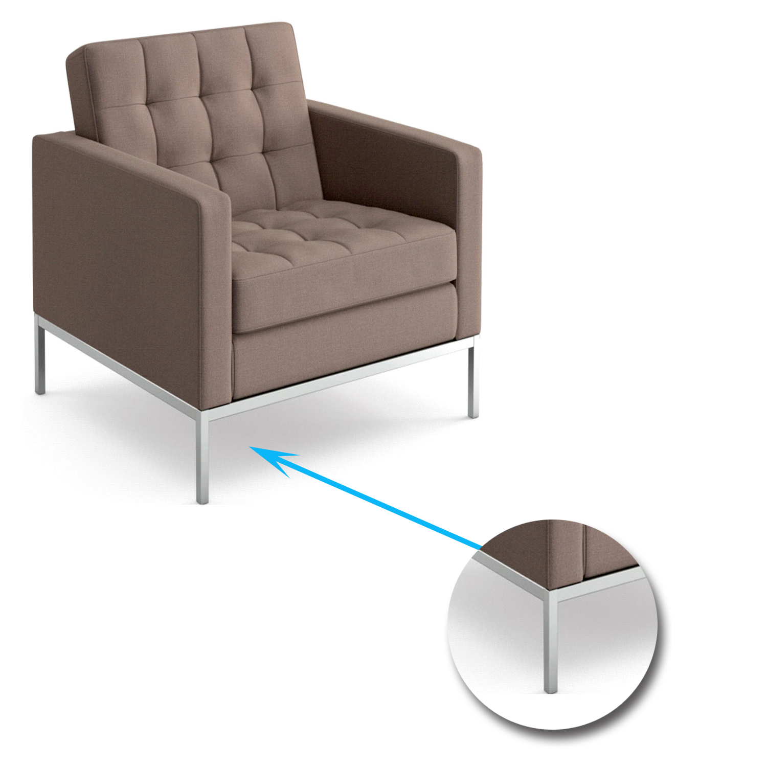 Metal Frame Legs Base Cushioned Fabric Sofa