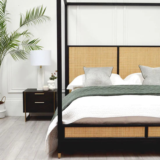 Poster Bed – Handcrafted Canopy Design, Natural Finish, Available in King & Queen Sizes