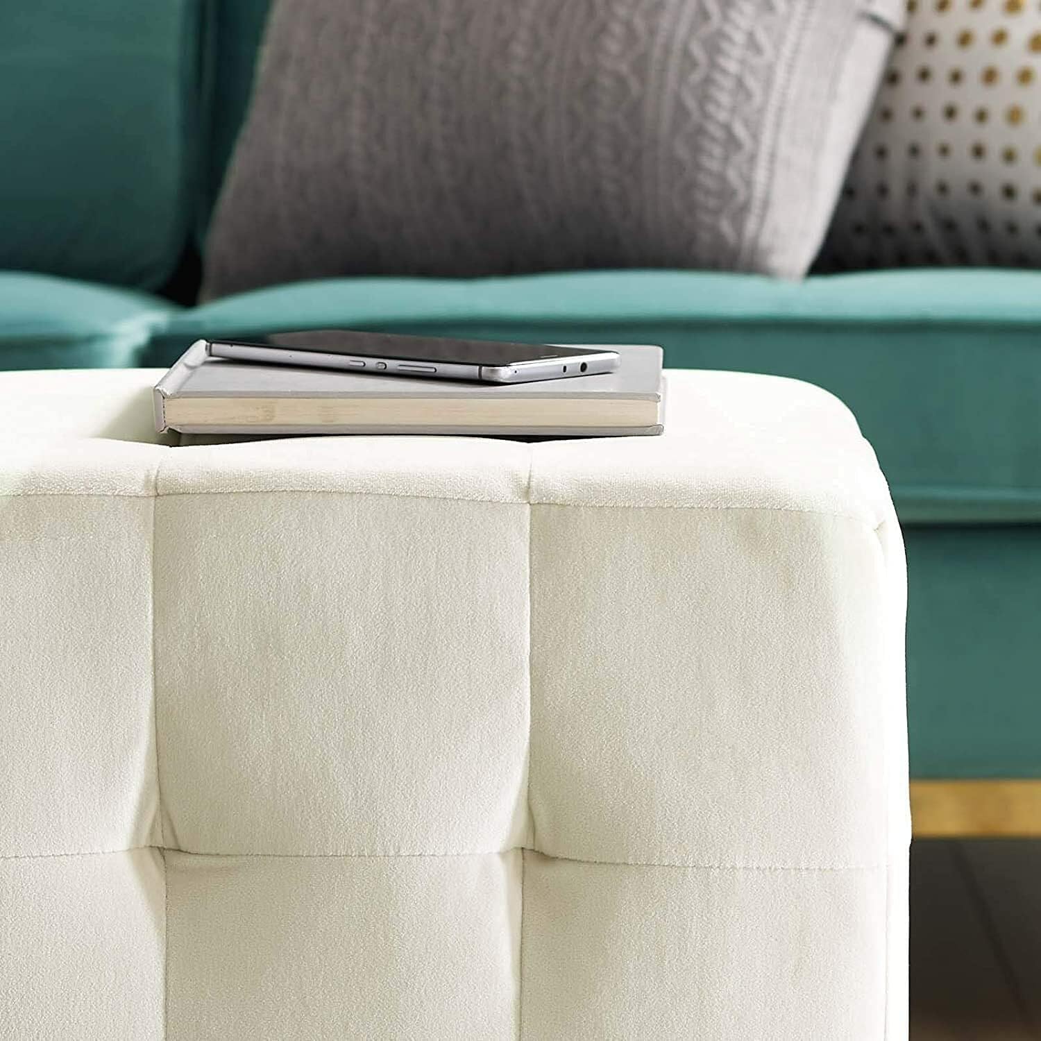 Ottoman Modern Square shape Foot Rest Stool, Pouf for Office Home Décor for living Room, Bedroom, Office - White