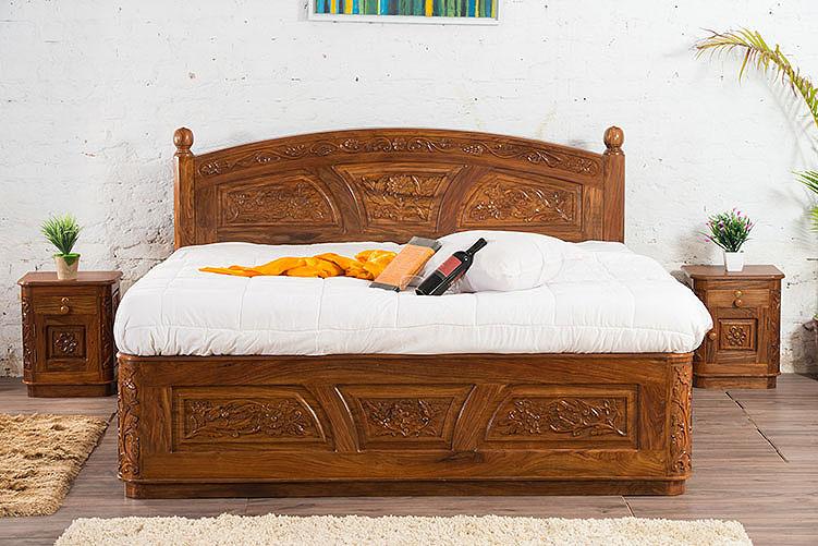 King Size Wooden Bed Stylish & Spacious Design High-Quality Solid Wood Frame with Hydraulic Storage & Premium Melamine Polish Finish – Durable & Elegant