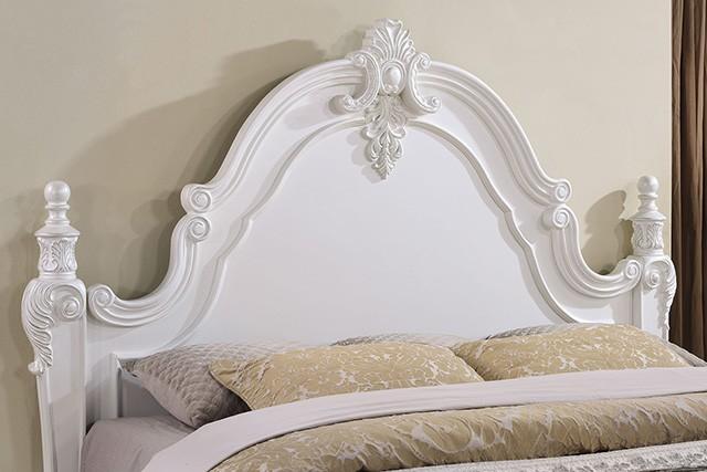 Maharaja White Bed – Hand-Carved Royal Design, Antique Finish, Solid Frame, Indian Luxury Furniture, Premium Bedroom Decor, No Storage