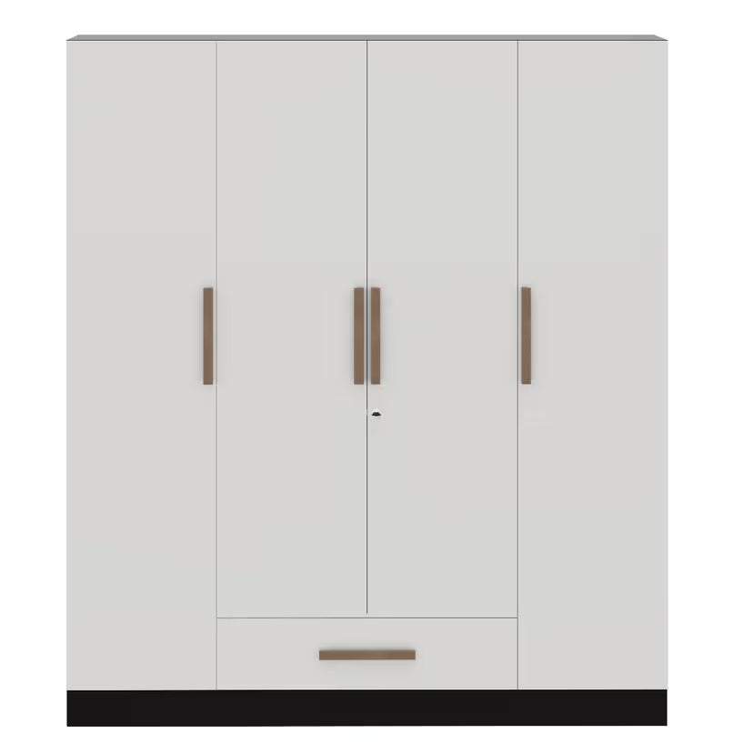 Wooden Wardrobe In 4 Doors – Clean Design with Lock and Open Shelves