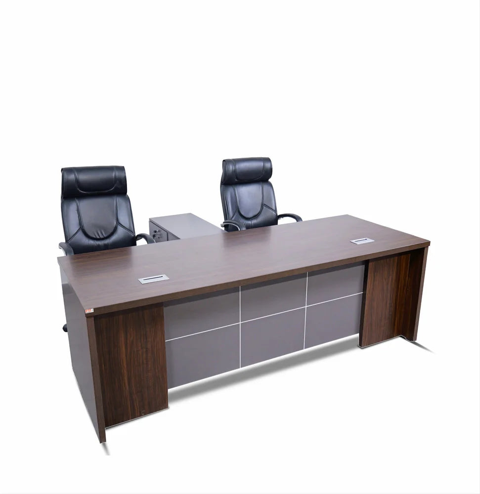 Partner Table with Dual Seating, Side Storage Units, Premium Wood Finish & Contemporary Design