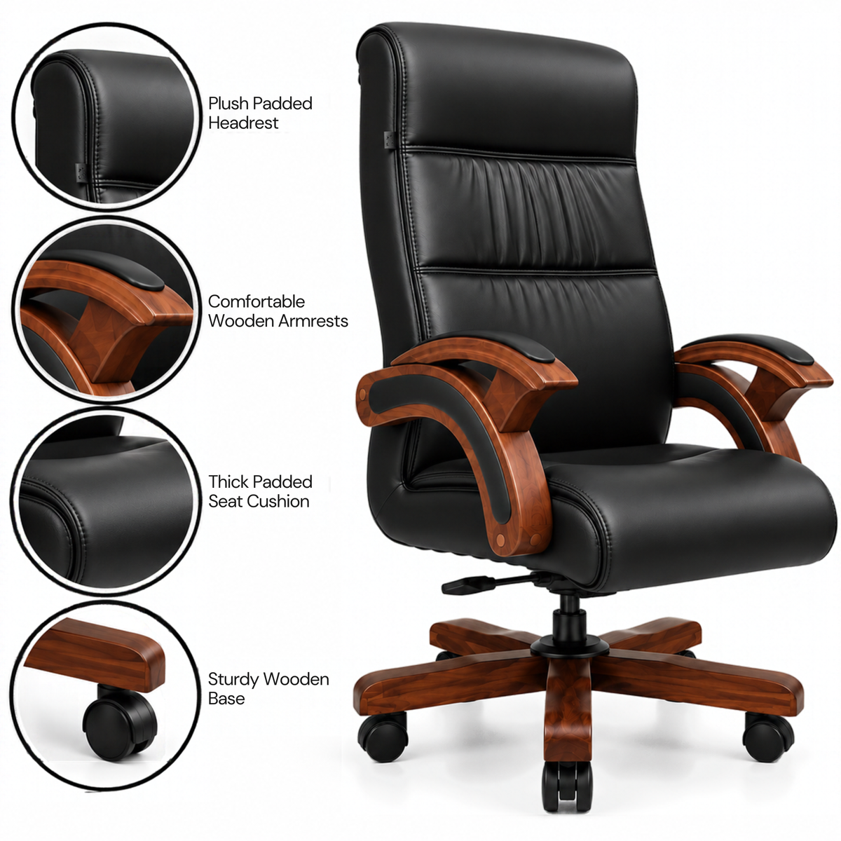 Director Chair for office Made in Plyboard with Leatherette Upholstery & Armrest with Height Adjustable & Revolving Chair -black