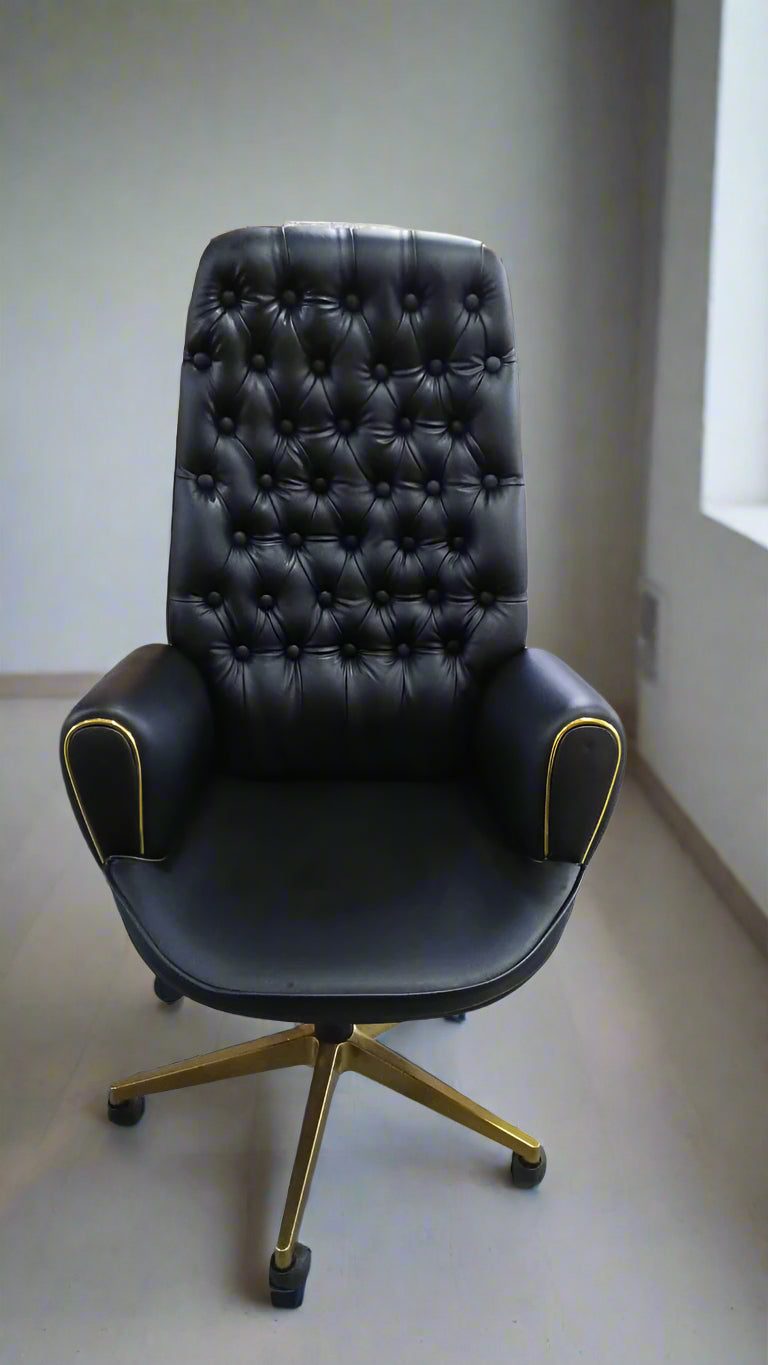 Luxury High Back Office Director & Executive Chair with PU Leatherette & Swivel Base and Metal Base With Gold Powder Coating