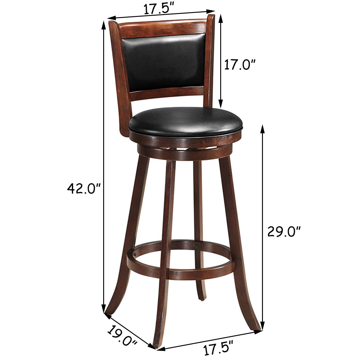 Swivel Counter Height Bar Stool with Padded Faux Leather Seat and Back, Solid Wood Frame - Ideal for Bar Stool