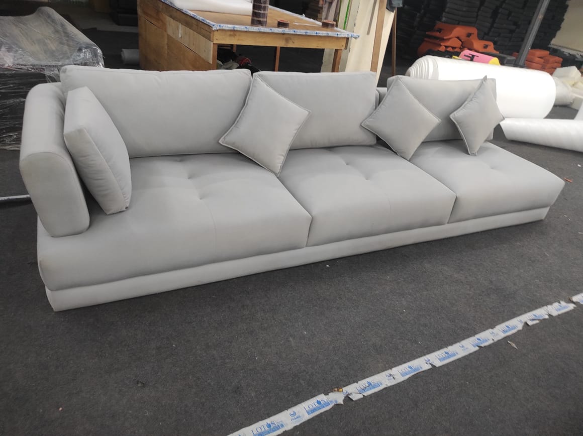 Home and Living Room Luxury Design 3 Seater Sofa made wooden and Upholstery & Metal Legs Base Modern Look in Home Grey
