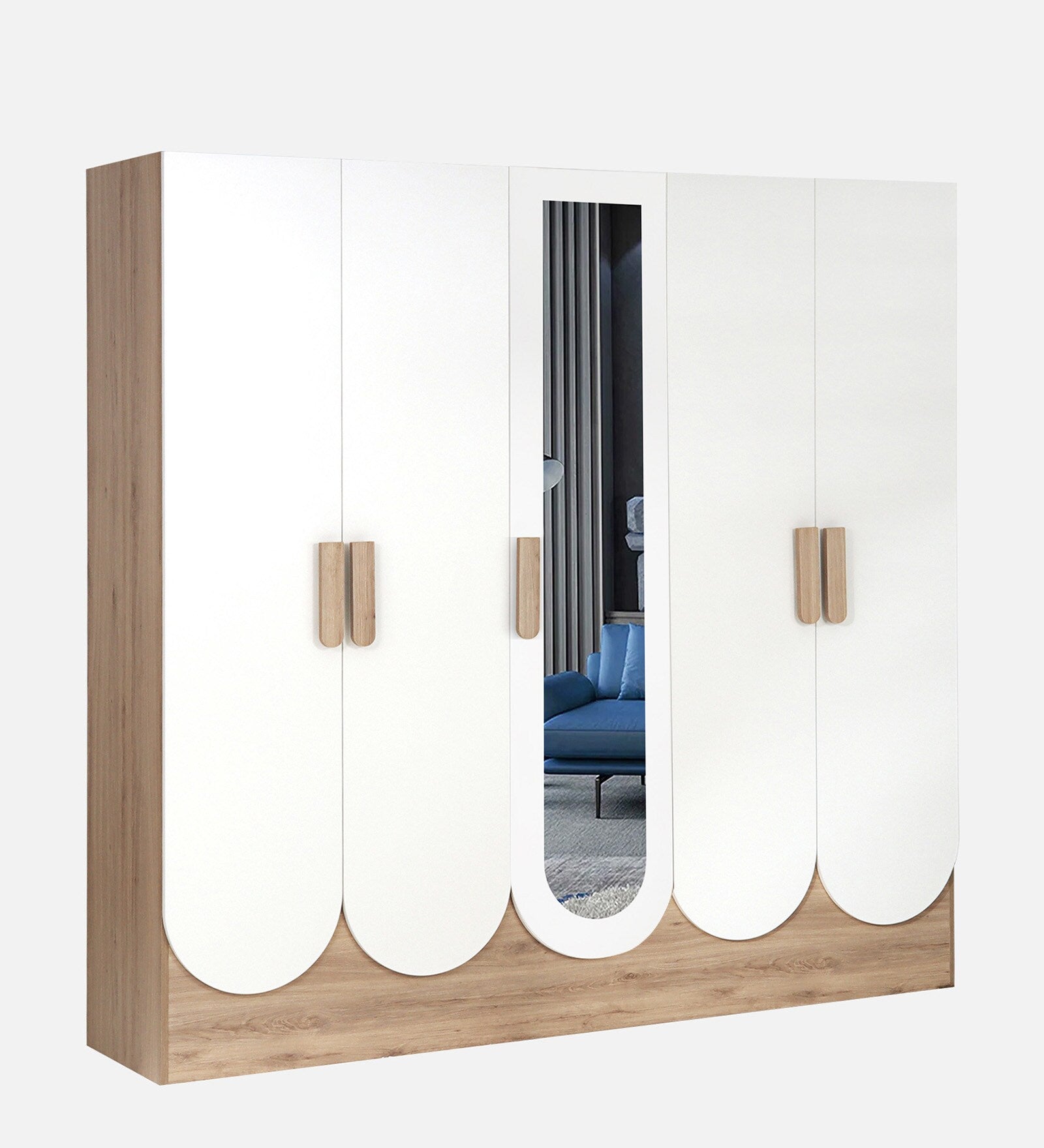 Wardrobe for Bedroom Storage – White Dual Mirrors, Dual Hanging Spaces, Lockable Drawers, Spacious Shelving & Elegant Particle Wood Build