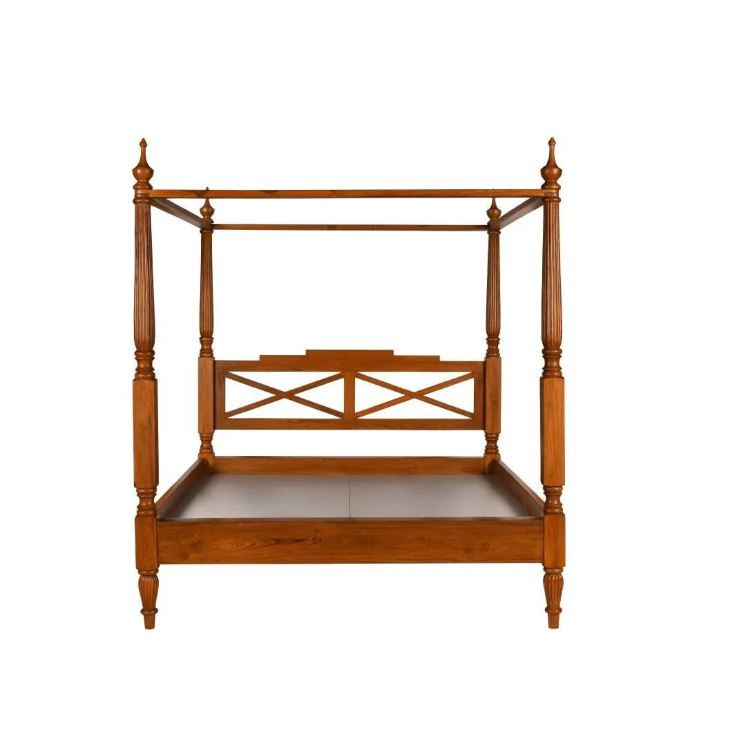 Poster Bed – Handcrafted Solid Wood Frame in Natural Finish, Queen & King Sizes