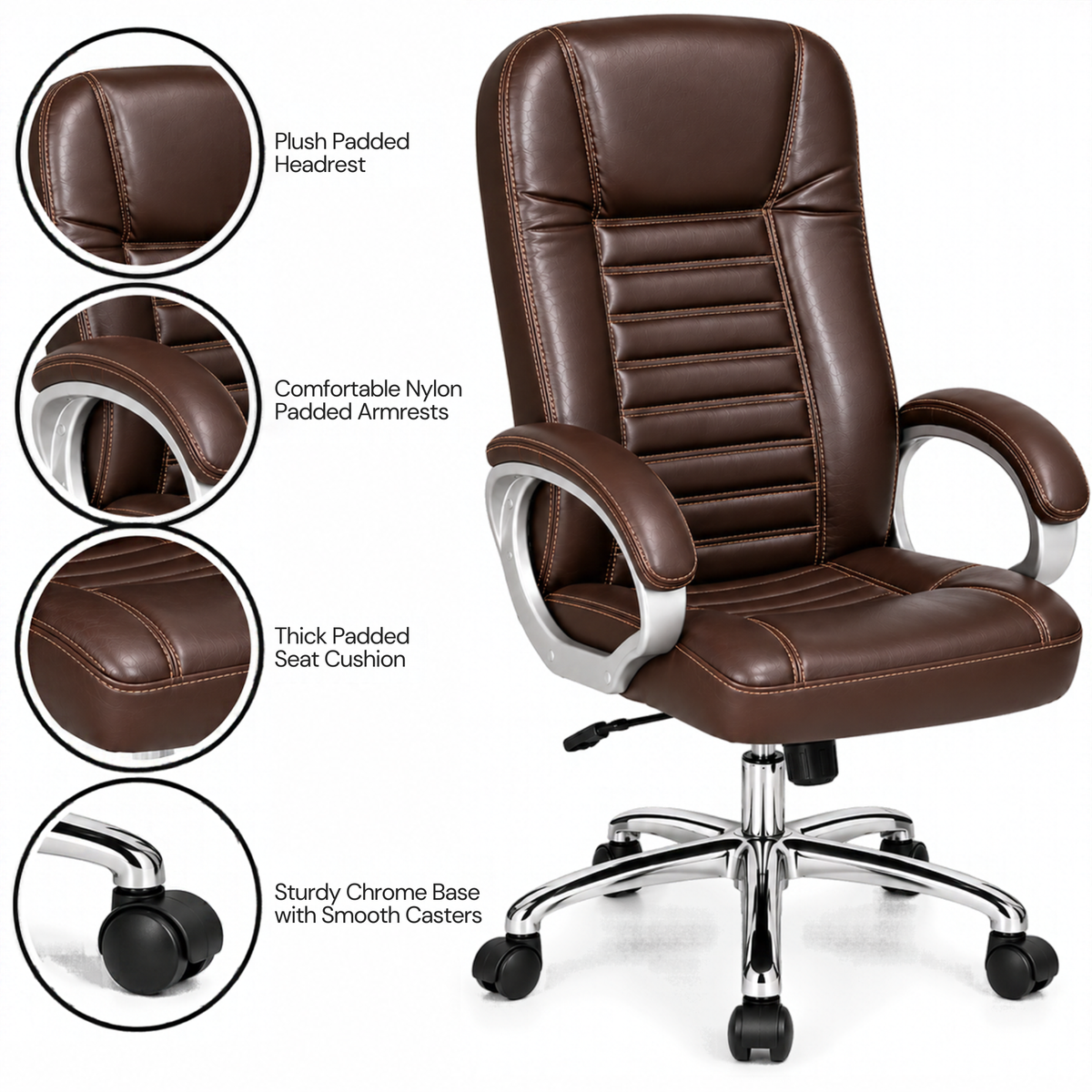 Premium Director Chair, Leatherette Upholstery, Powder-Coated Chrome Base