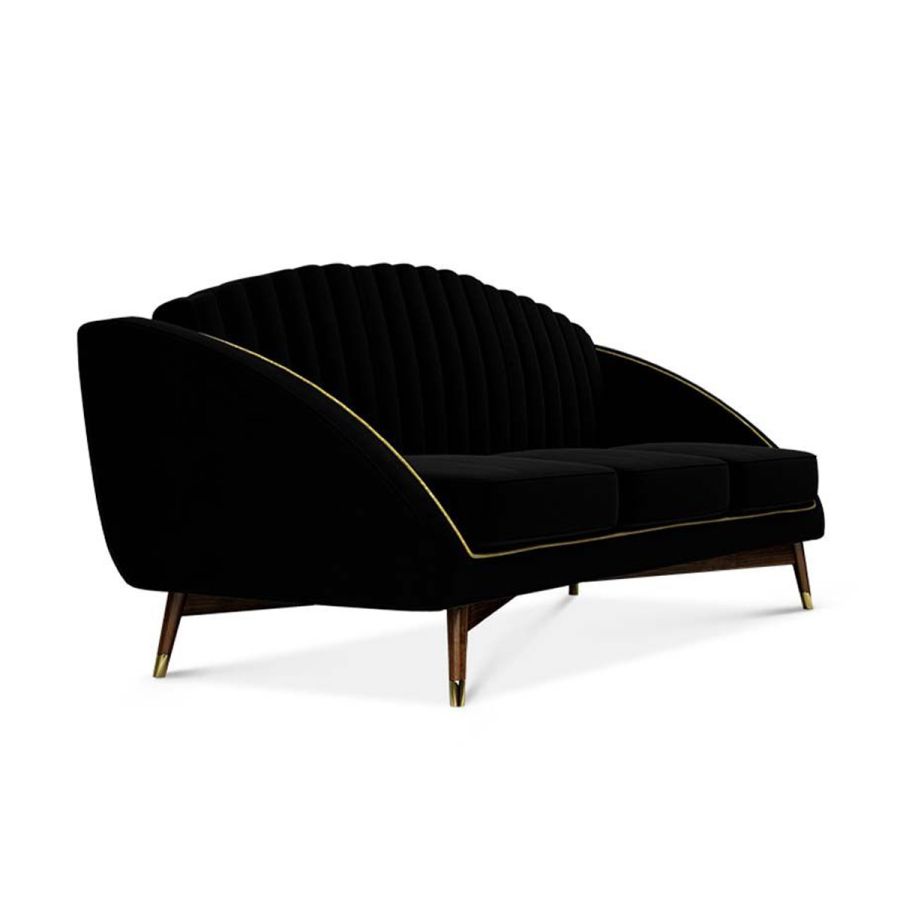 3 Seater Sofa For Home and furniture Upholstery Velvet Modern and Durable Design for Living Room-Black