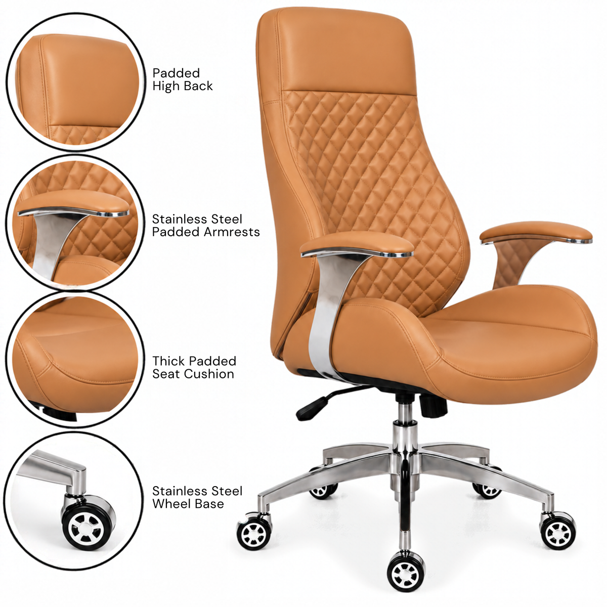 ক্রোম বেস সহ হাই ব্যাক লেদারেট অফিস ডিরেক্টর চেয়ার