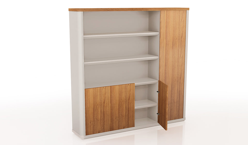 Wooden Office Storage Cabinet with Multiple Storage Sections, Stylish Handles, Premium Wooden Finish for Offices