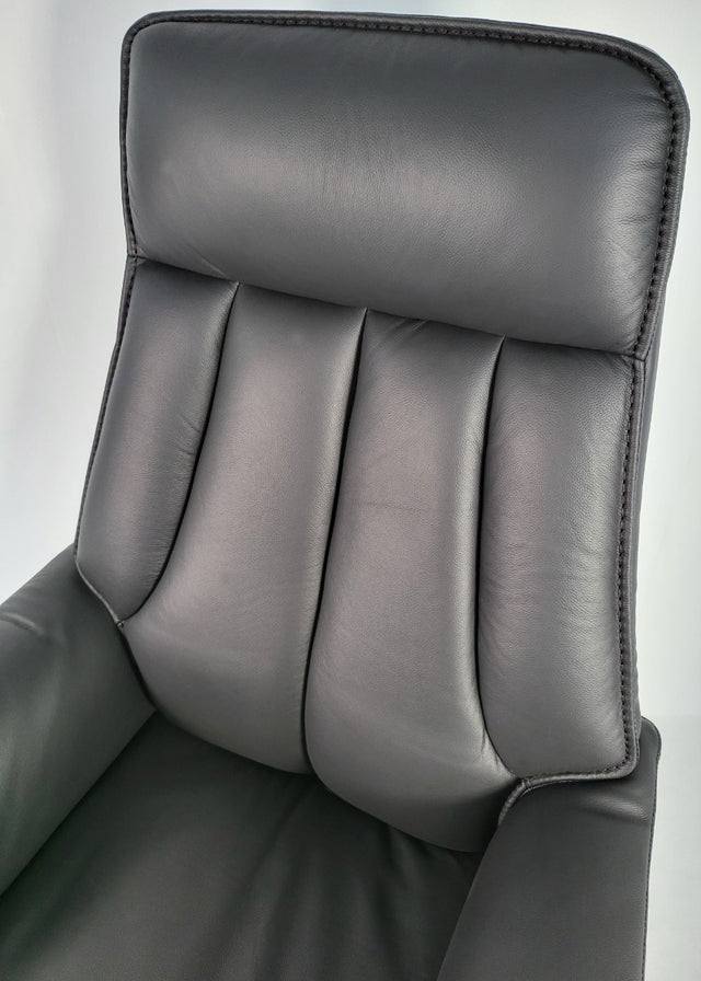 Director Chair for office Traditional High-Black Leatherette with Recliner & fixed arms Adjustable Height and Wooden Base and Walnut Polish