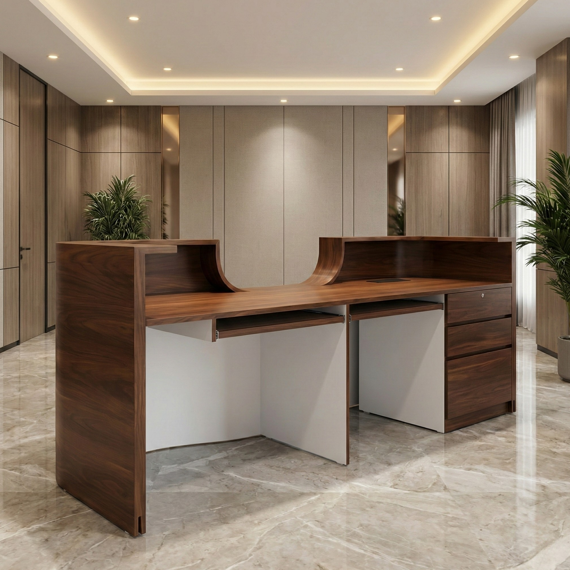 Luxury Reception Table for Office Counter Modern Made in MDF/Plyboard with Drawers Openable Shutter & CPU Space