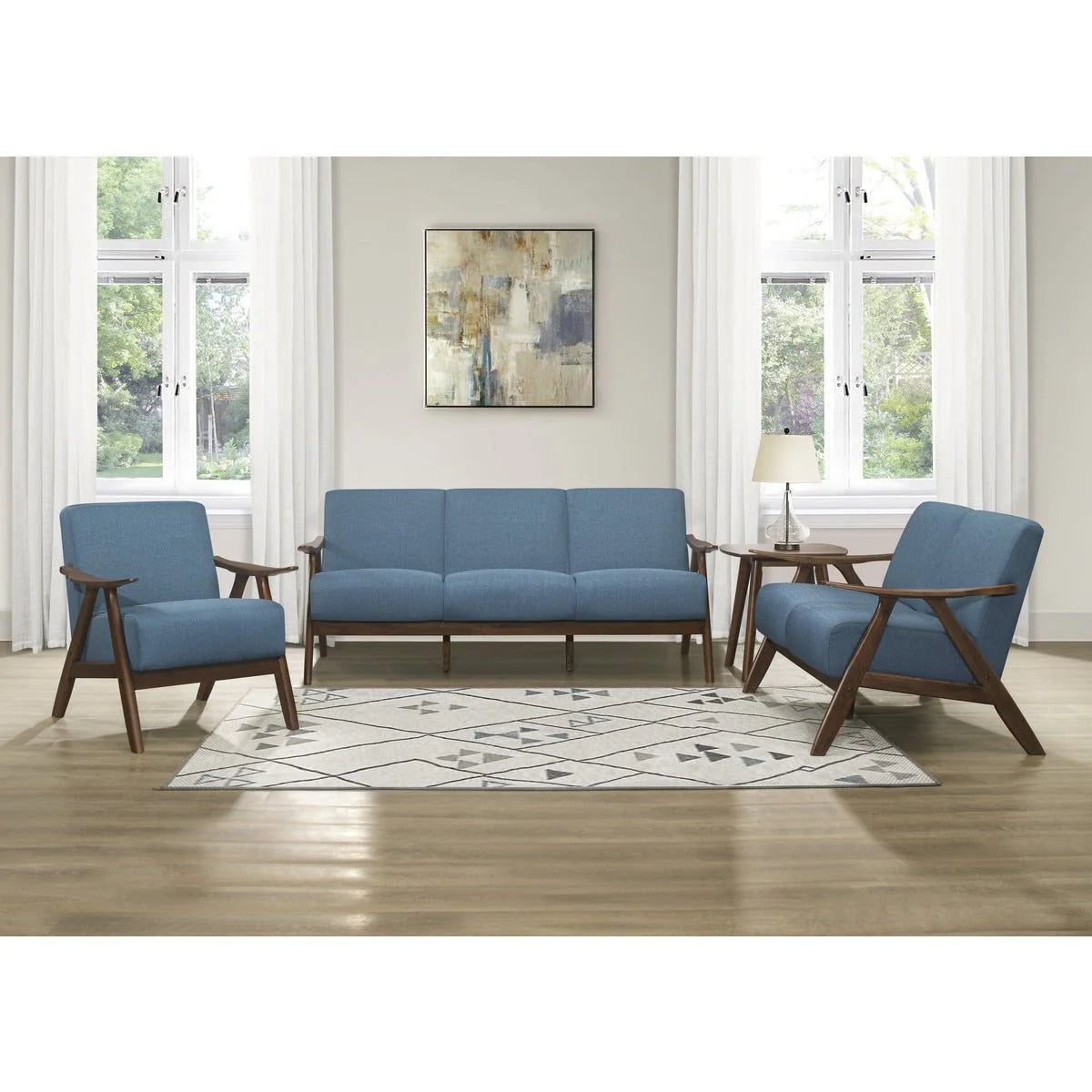 3 Seater Wooden sofa For Home Furniture, Upholstery Fabric Modern Couch And Durable Design For Living Room -Blue