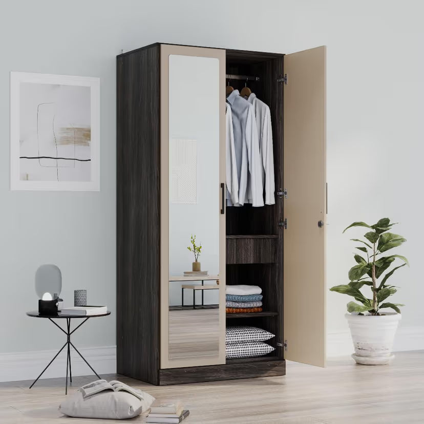Elegant Wood Storage Cabinet – Open Shelves & Closed Compartments for Home Use