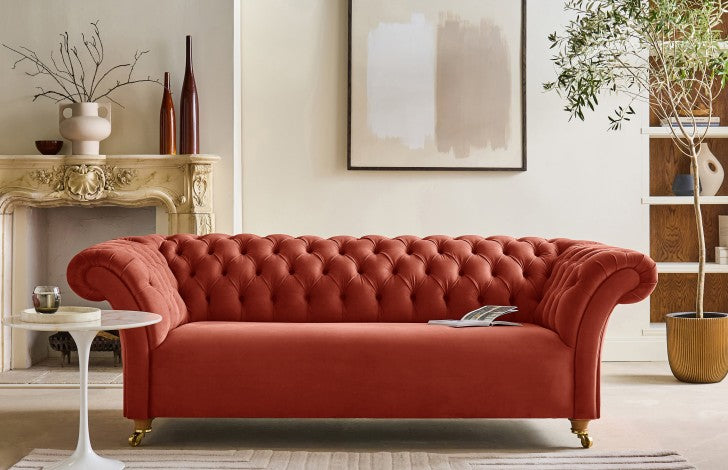 3 Spacious Seater chesterfield sofa Premium Quality Sofa and Suede fabric Durable & Comfortable Padded Perfect for living Room-Pink