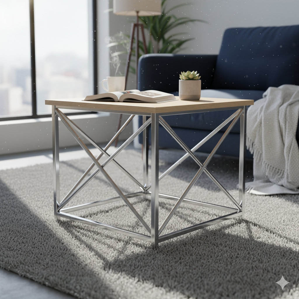 ধাতব ফ্রেম সহ কাঠের সাইড টেবিল