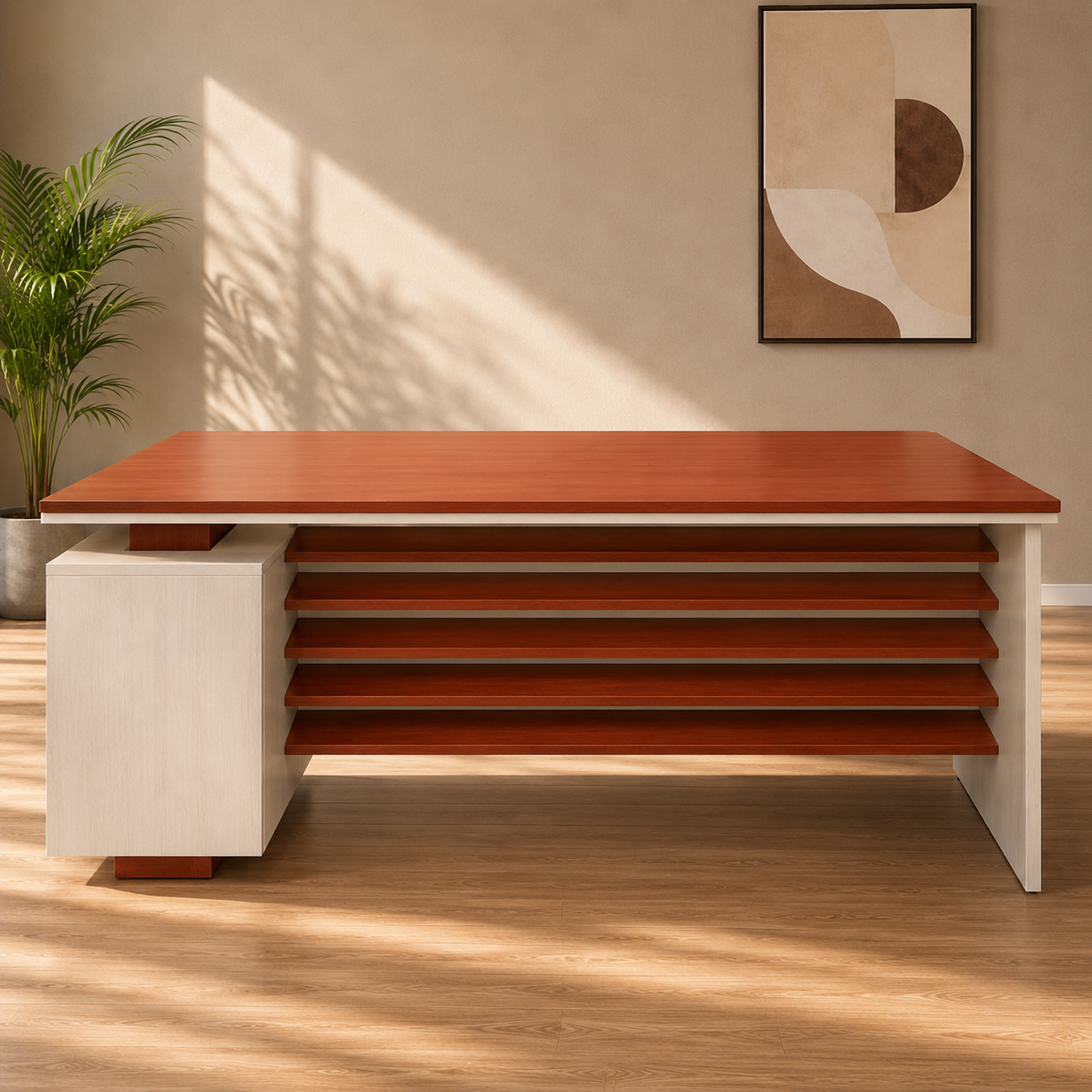 Director and Executive L Shape Office Table Made Particle Board with Luxury Look in your Office