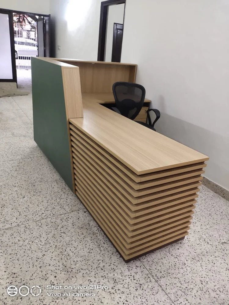 Reception Table with Pre-Laminated Surface, Side Panel & Modesty, Featuring Hettich Telescopic Channels