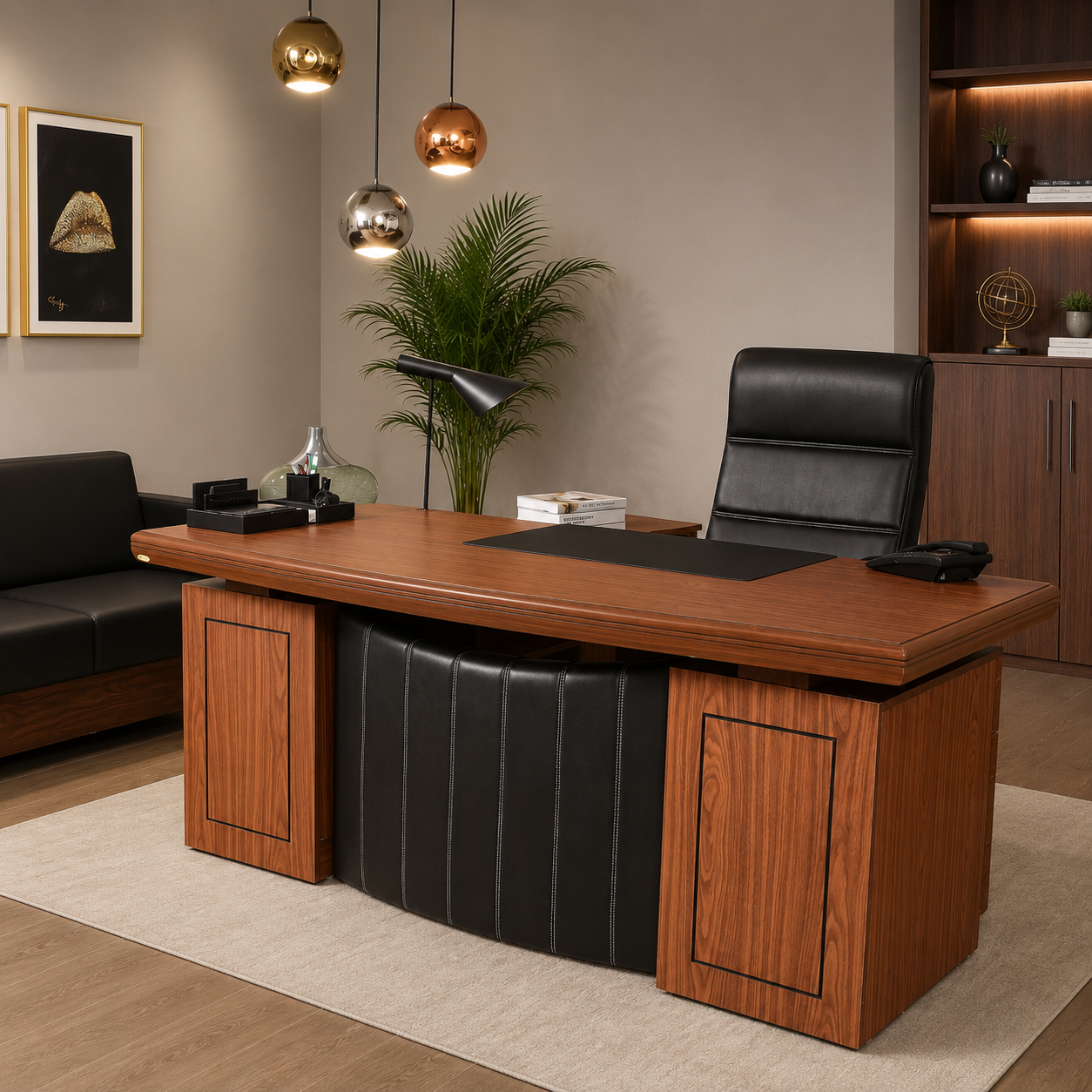 Director and Executive L Shape Office Table Made Polyword with Drawers